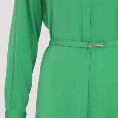 Tom Ford Embellished Belted Pleated Silk-georgette Midi Dress In Green