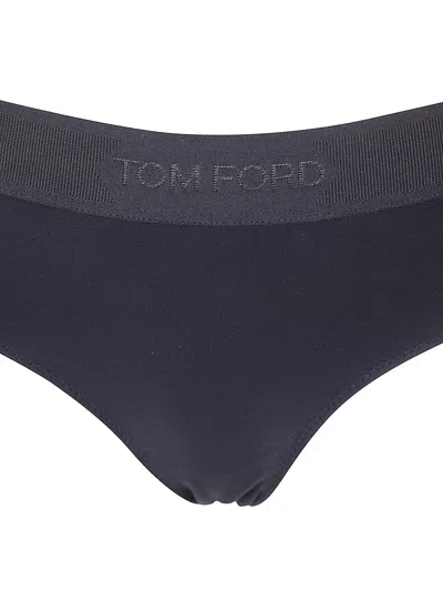 Tom Ford Logo Waistband Thong Briefs In Black