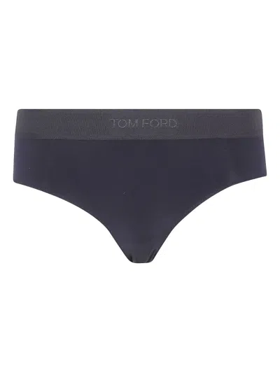 Tom Ford Logo Waistband Thong Briefs In Black