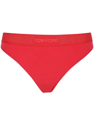Tom Ford Logo-embellished Thong In Red