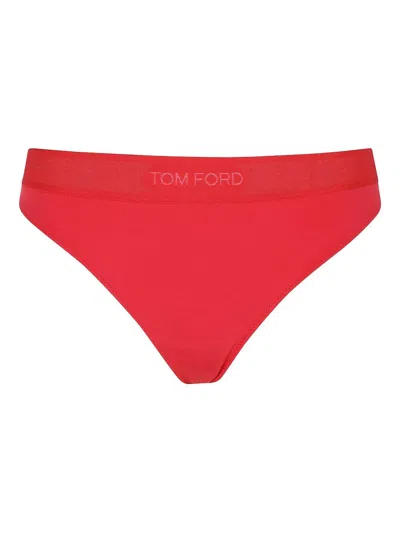 Tom Ford Logo-embellished Thong In Red