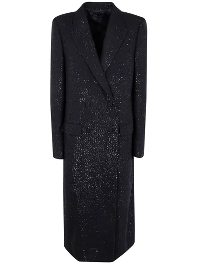 Tom Ford Sequined Wool Blend Crepe Double Breasted Coat In Black