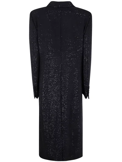 Tom Ford Sequined Wool Blend Crepe Double Breasted Coat In Black