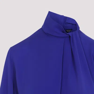 Tom Ford Blue Draped-collar Shirt In Blue