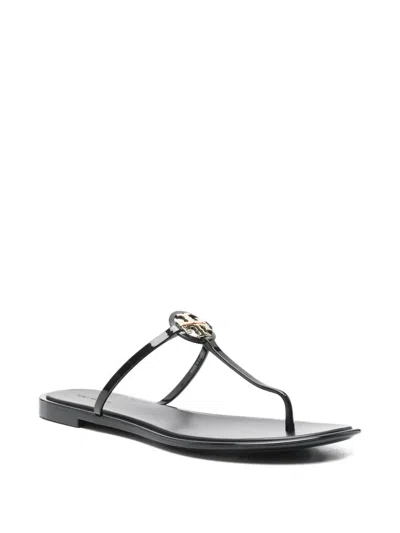 Tory Burch Black Leather Mini Miller Thong Slippers In Black