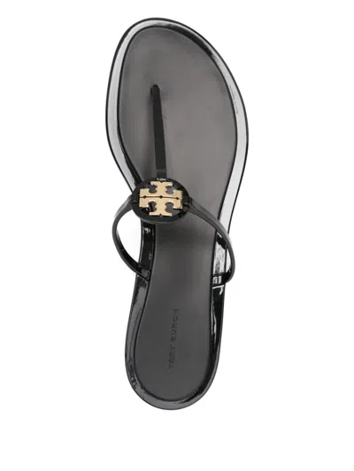 Tory Burch Black Leather Mini Miller Thong Slippers In Black