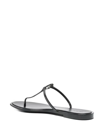 Tory Burch Black Leather Mini Miller Thong Slippers In Black