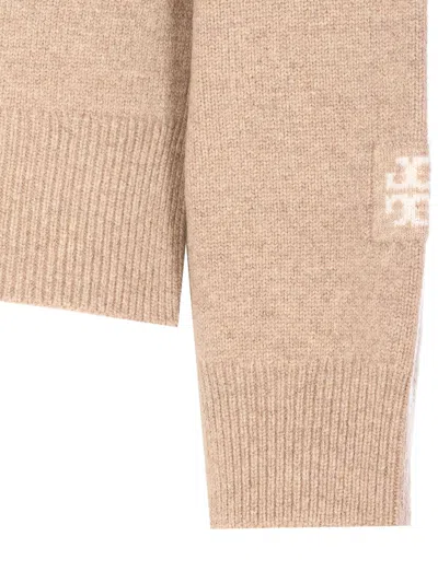 Tory Burch Embroidered-logo High-neck Sweater In Brown