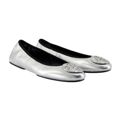 Tory Burch Minnie Travel Ballerinas In Silver