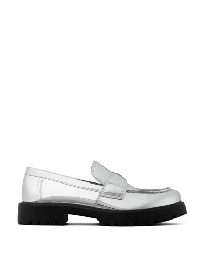 Tory Burch Mirrored Metallic Classic Logo Lug Loafers In White