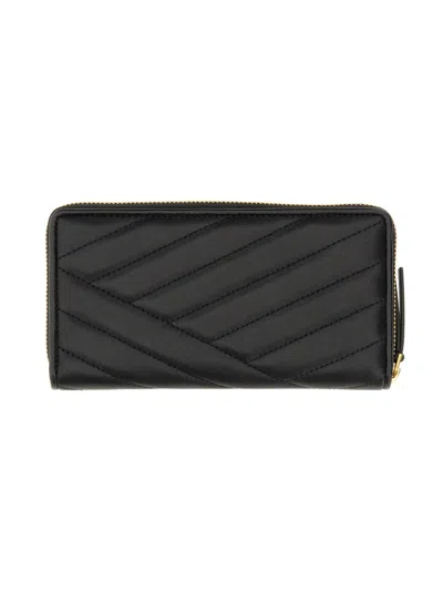 Tory Burch Black Matelasse Lamb Leather Kira Chevron Zip Continental Wallet