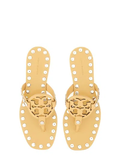 Tory Burch Studded Miller Leather Flat Sandals In Neutral