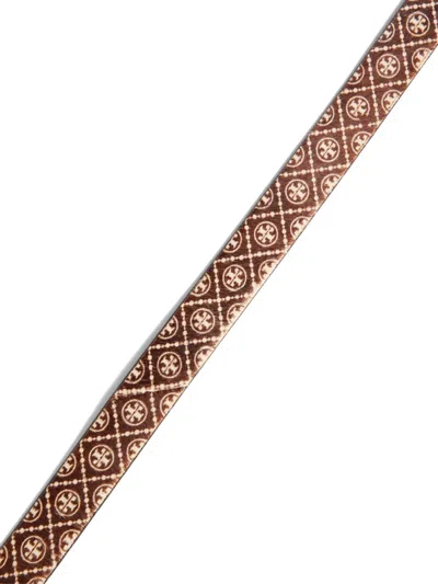 Tory Burch T Monogram Haircalf Belt In Brown
