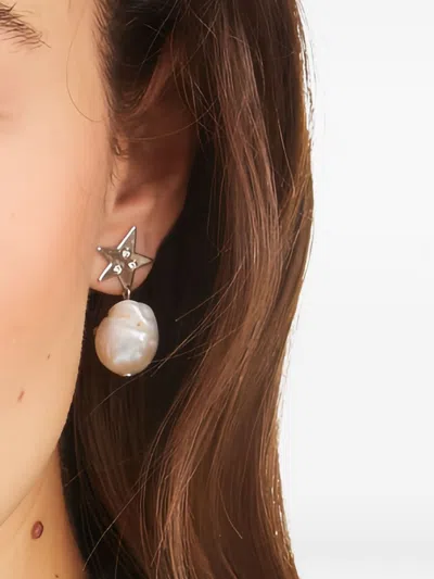 Tory Burch Star Cultured Pearl Drop Earrings In Metallic