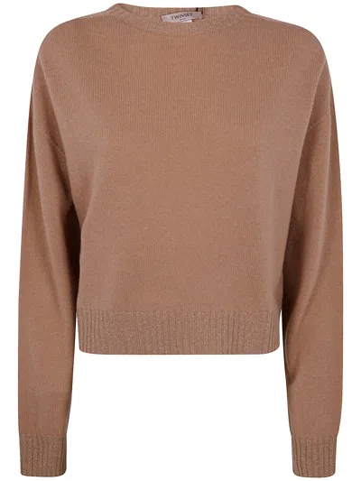 Twinset Twin-set Round-neck Sweater In Brown
