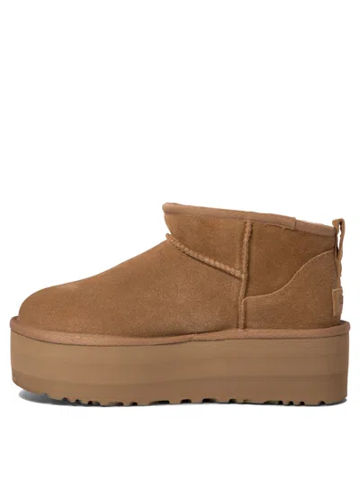 Ugg Ultramini Beige Boots With Platform In Suede Woman In Brown