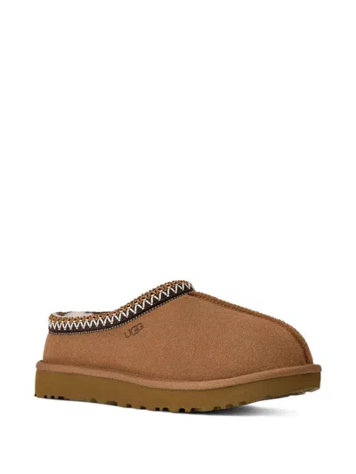 Ugg Tasman Beige Mules With Embossed Logo In Suede Woman In Brown