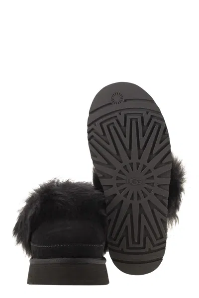 Ugg Disquette Chalet Suede And Sheepskin Slippers In Black