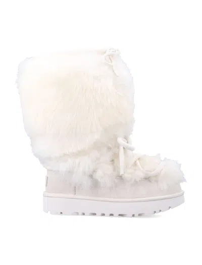 Ugg Fur Trim Lace-up Boots In White