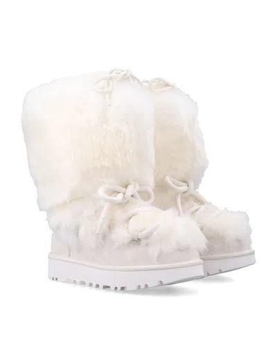 Ugg Fur Trim Lace-up Boots In White