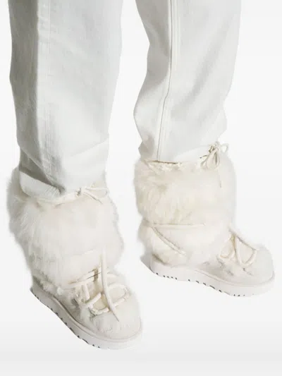 Ugg Fur Trim Lace-up Boots In White