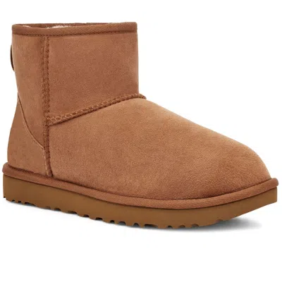 Ugg Classic Mini Ii Suede Boots With Shearling Lining In Brown