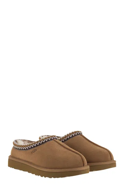 Ugg Tasman Beige Mules With Embossed Logo In Suede Woman In Brown