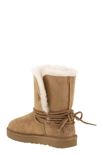 Ugg Ankle Boot With Lace Detail And Rubber Sole In Brown