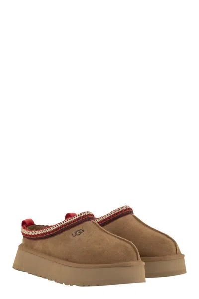 Ugg Tasman Beige Plaited Hem Mules In Suede Woman In Brown