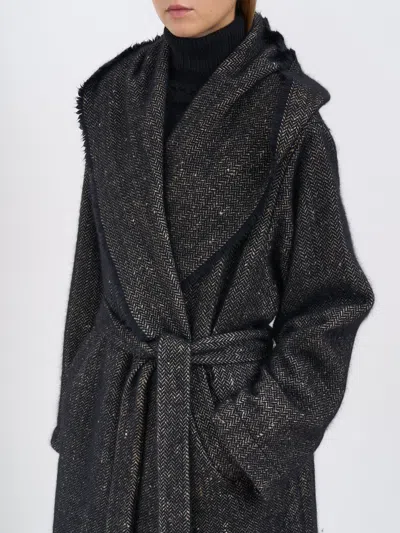 Uma Wang Silk And Angora Cardigan Coat In Blue