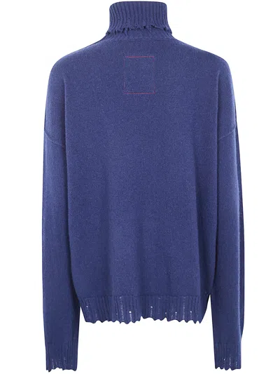 Uma Wang Turtleneck Frayed-hem Sweater In Blue