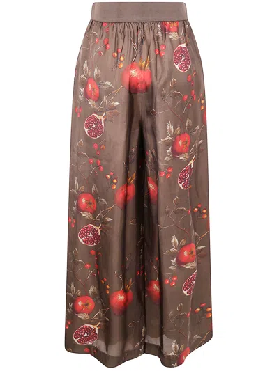 Uma Wang Wide-leg Pansy Pants With Contrasting Pomegranate Design In Brown