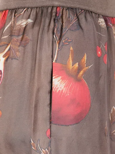 Uma Wang Wide-leg Pansy Pants With Contrasting Pomegranate Design In Brown