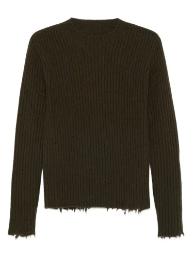 Uma Wang Ribbed Crewneck Knitwear Frayed Edges In Brown