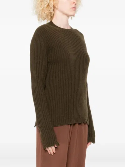 Uma Wang Ribbed Crewneck Knitwear Frayed Edges In Brown