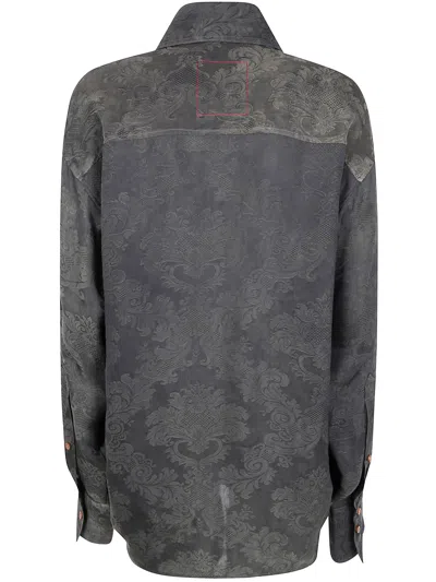 Uma Wang Long Sleeve Tie Front Patterned Top In Gray