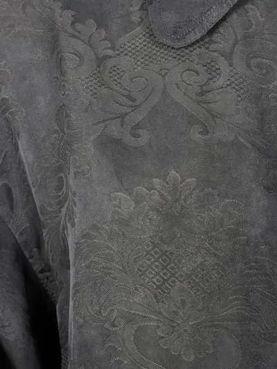 Uma Wang Long Sleeve Tie Front Patterned Top In Gray