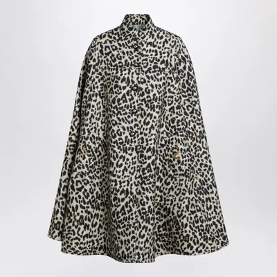 Valentino Womens Animalier Leopard Relaxed-fit Wool Cape In Black
