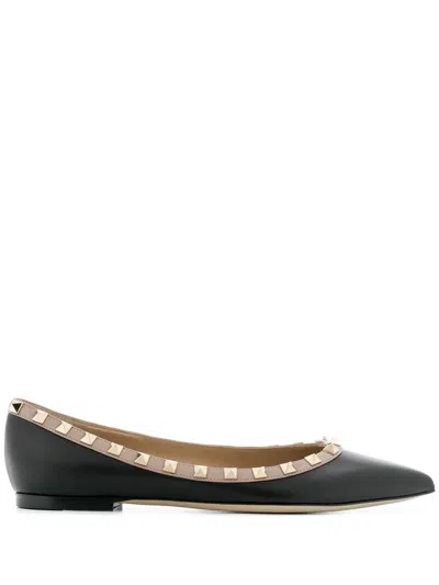 Valentino Leather Ballet Flats Rockstud Embellishment In Black