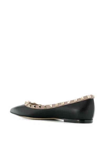 Valentino Leather Ballet Flats Rockstud Embellishment In Black