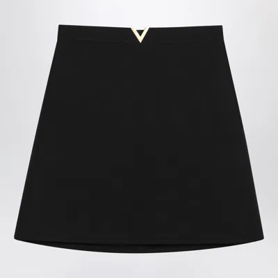Valentino Black Mini Skirt With V Gold Detail In Black