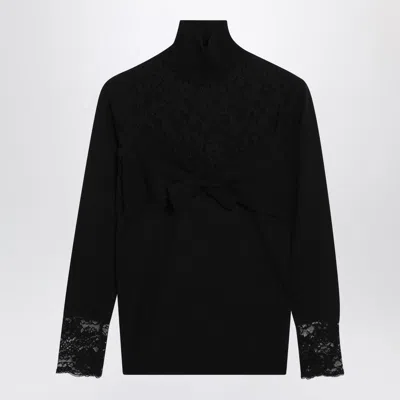 Valentino Black Top With Lace Inserts In Black