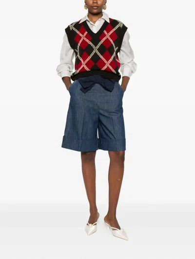 Valentino Bow-embellished Denim Shorts