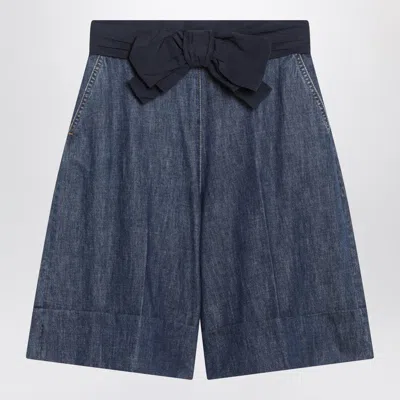 Valentino Garavani Denim Bermuda Shorts With Oversized Bow In Blue