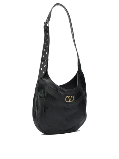 Valentino Garavani  Garavani Hoboho Small Hobo Bag In Chevron-patterned Nappa Leather Woman In Black