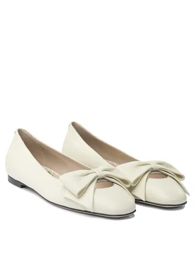 Valentino Leather Ballerinas Featuring Bow Detail In White
