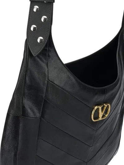 Valentino Garavani  Garavani Hoboho Small Hobo Bag In Chevron-patterned Nappa Leather Woman In Black