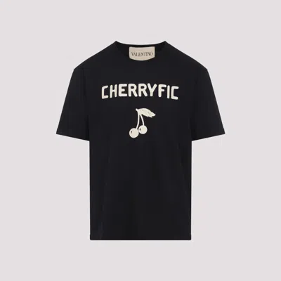 Valentino Crew Neck Graphic Print Short Sleeves T-shirt In Black