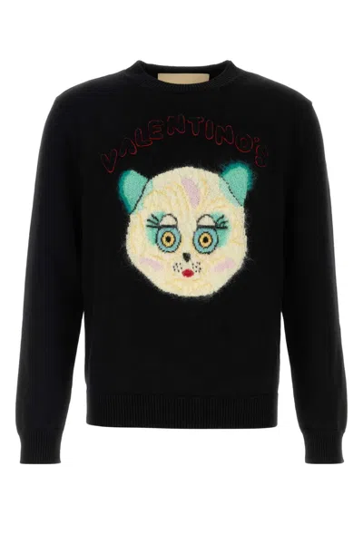 Valentino Wool Cotton Chat De La Maison Sweater In Black