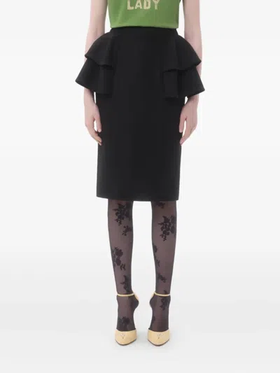 Valentino Black Skirt With Ruffles On The Sides